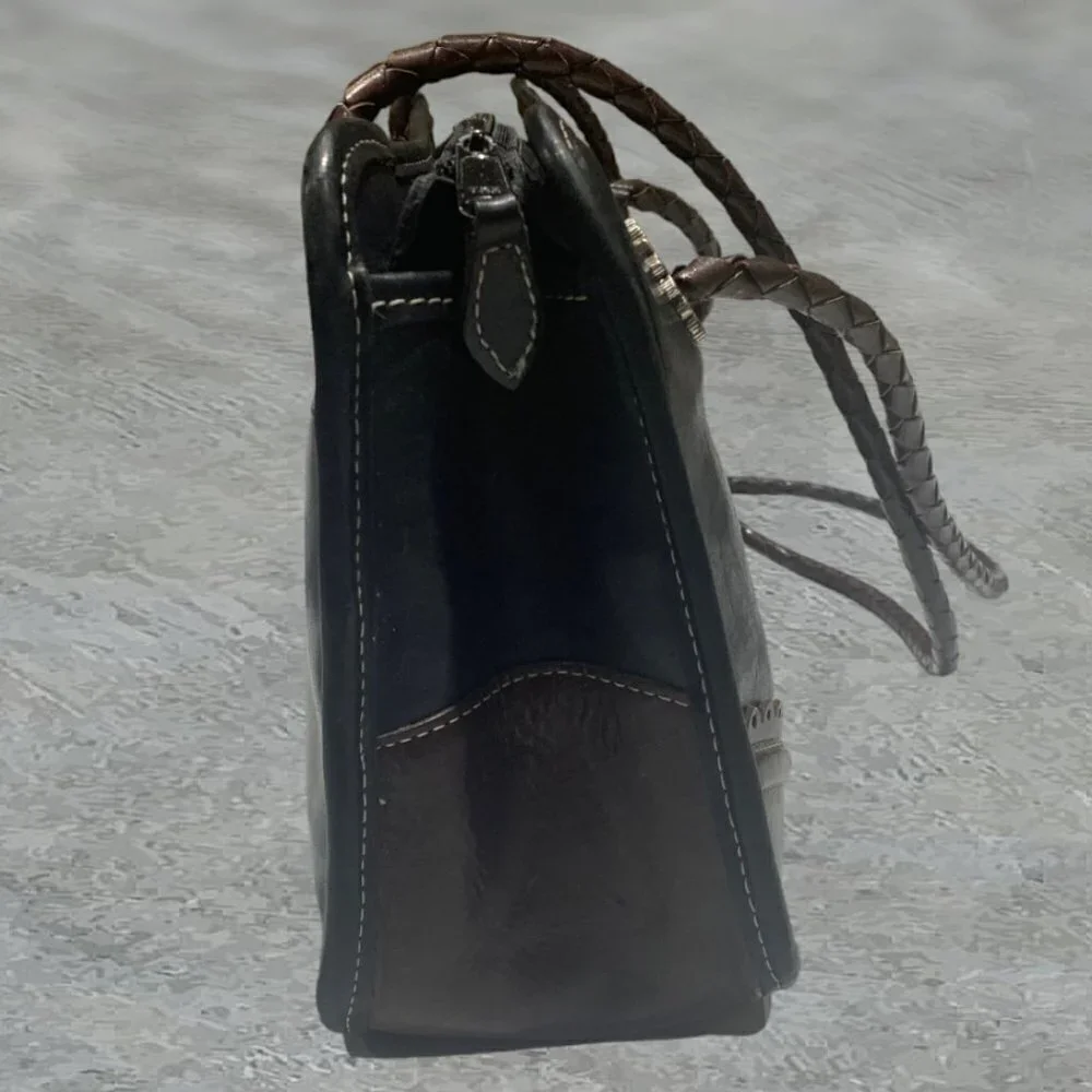 Brighton Leather Rect Shoulder Bag Purse Black and Brown Woven Straps - Picture 7 of 13